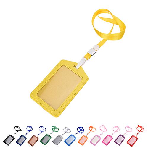 Vertical Transverse Plastic Id Name Card Holder Work Badge W/ Lanyard