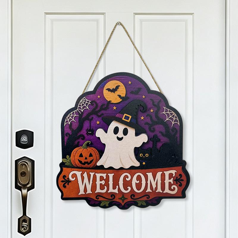 Halloween Wall Hanging Ghost Sign Door Hanging Party Bat Pumpkin D Welcome House Wall Decoration