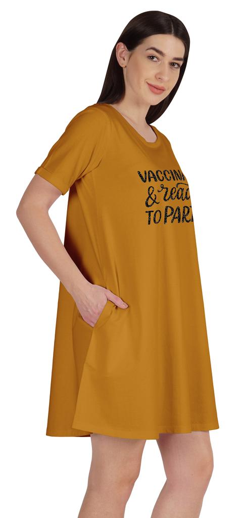 Inkmeso Vaccinated & Ready To Party T-Shirt Casual Scoop Neck Tunic With