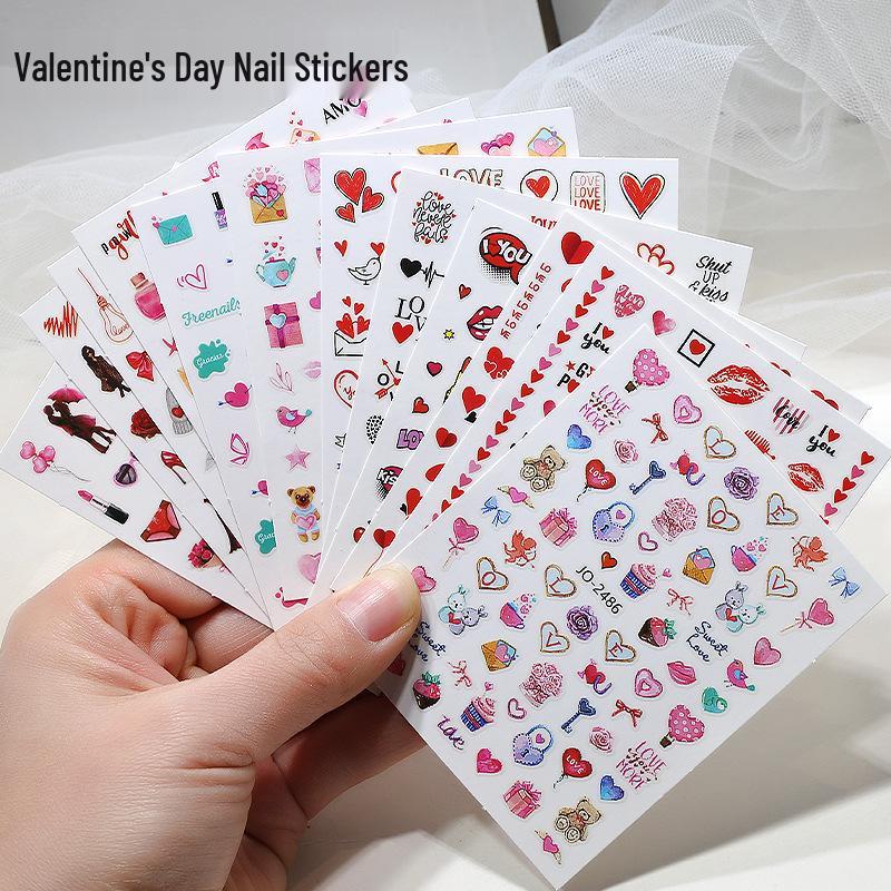 3D Heart & Red Lips Valentine s Day Nail Art Stickers
