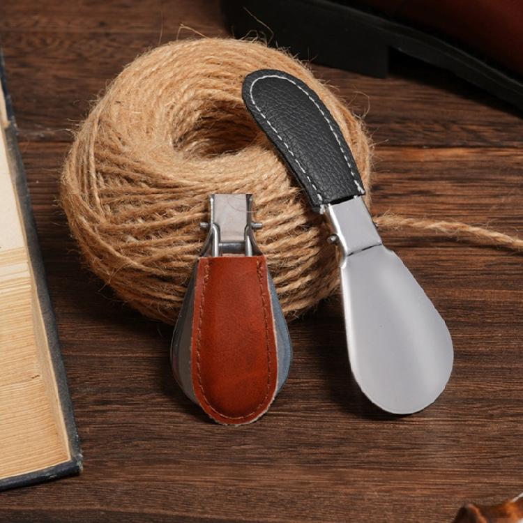 Portable Foldable Stainless Steel Shoehorn Compact Design with Faux Leather Handle For Seniors Travel And Home Use
