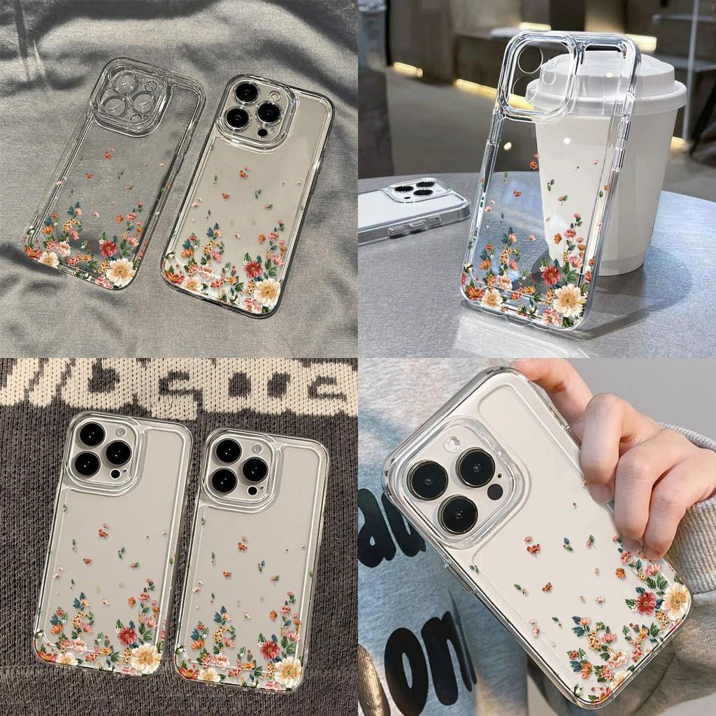Iphone 15 For Pro Max Transparent Phone Case With Flower Print Decoration Design