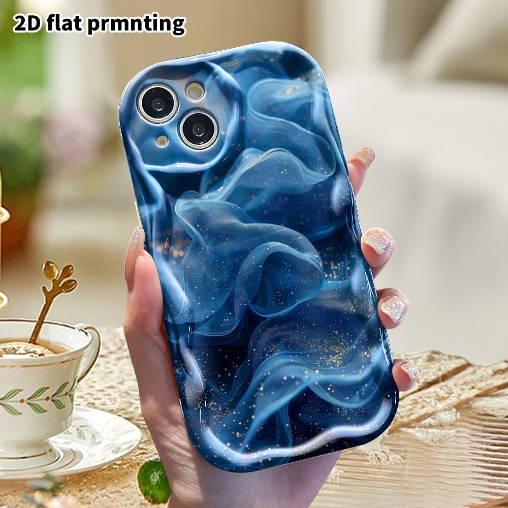 Phone Case: 2D Flat, Fits iPhone 12 Pro, 13, 14, 15, 16, 17, 18, Phone Decoration, Blue Gilded Tulle, Perfect Christmas and Halloween Gift