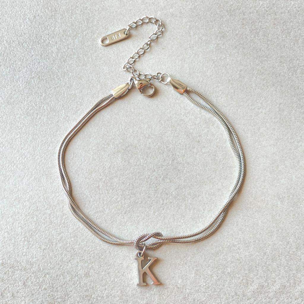 Valentine's Day Stainless Steel Herringbone & Snake Chain Bracelet with 26 Letters Pendant