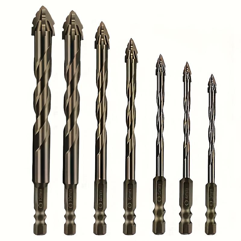 7pcs Drill Bit Suitable for Ceramic Glass Marble Concrete & Steel HeavyDuty Tipped Drill Bits with Hex Shank FourToothed for Dry Drilling Compatible