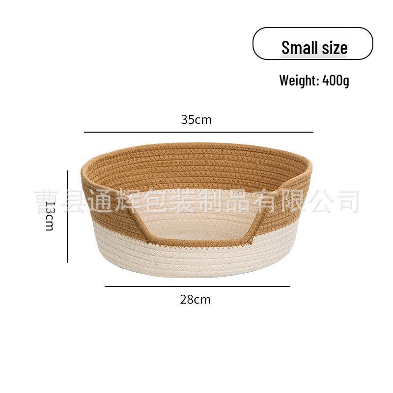 Rope Woven Cotton Cat Bed - Breathable Four Seasons Nest Mat with Rattan and Cattail Threads