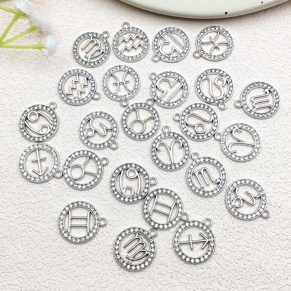 Zodiac Diamond-Studded Round Pendant Jewelry Set: Keychain, Bracelet, Necklace, Earrings