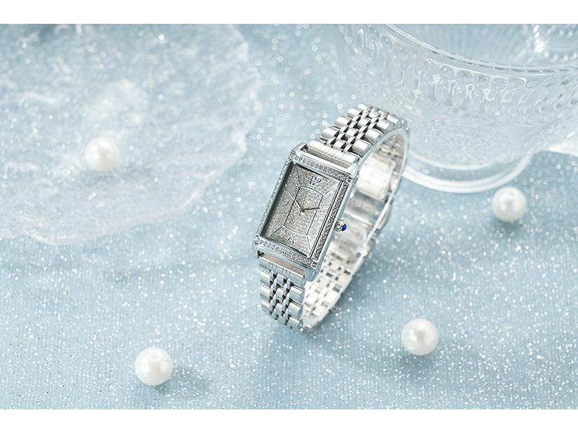 Elegancki Damski Zegarek z Diamentami Gwieździste Niebo - Luksusowy Kwadratowy Design z Pełnym Zestawem Diamentów