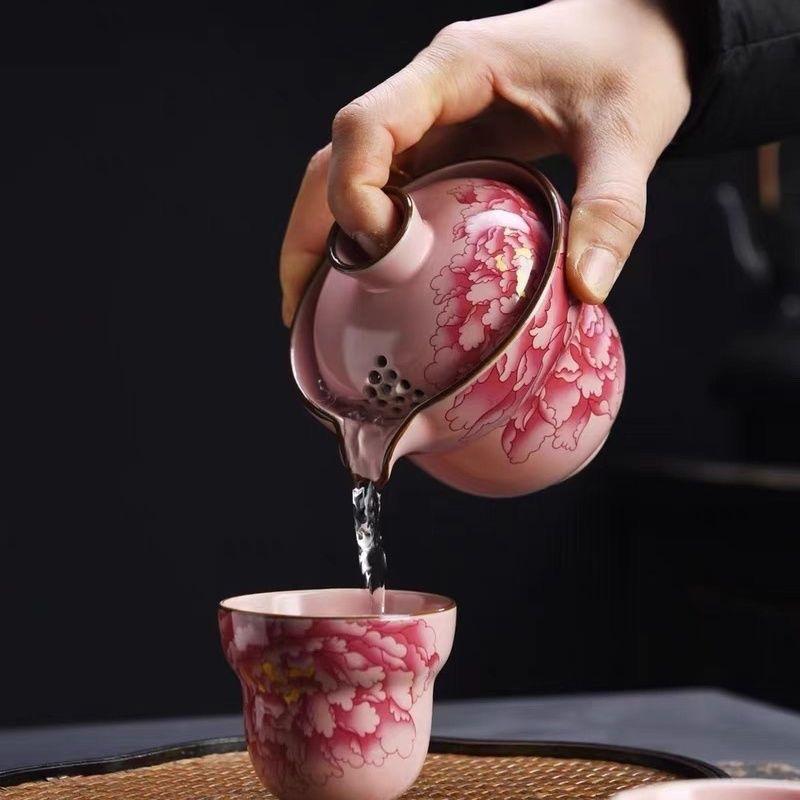 Ru Kiln Tea Set National Color Heavenly Fragrance  Portable Tea Pot Easy To Store for Business Trips One Pot Two Cups