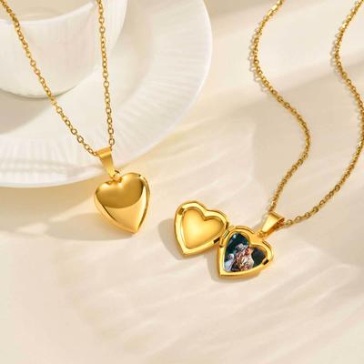 Collier Pendentif Photo Cœur Personnalisé, Collier Bijou Verrouillé Image Personnalisée pour Femmes