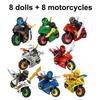 Ninjas Character Motorcycle Toy Set 8 Pieces Creative Brain Building Blocks