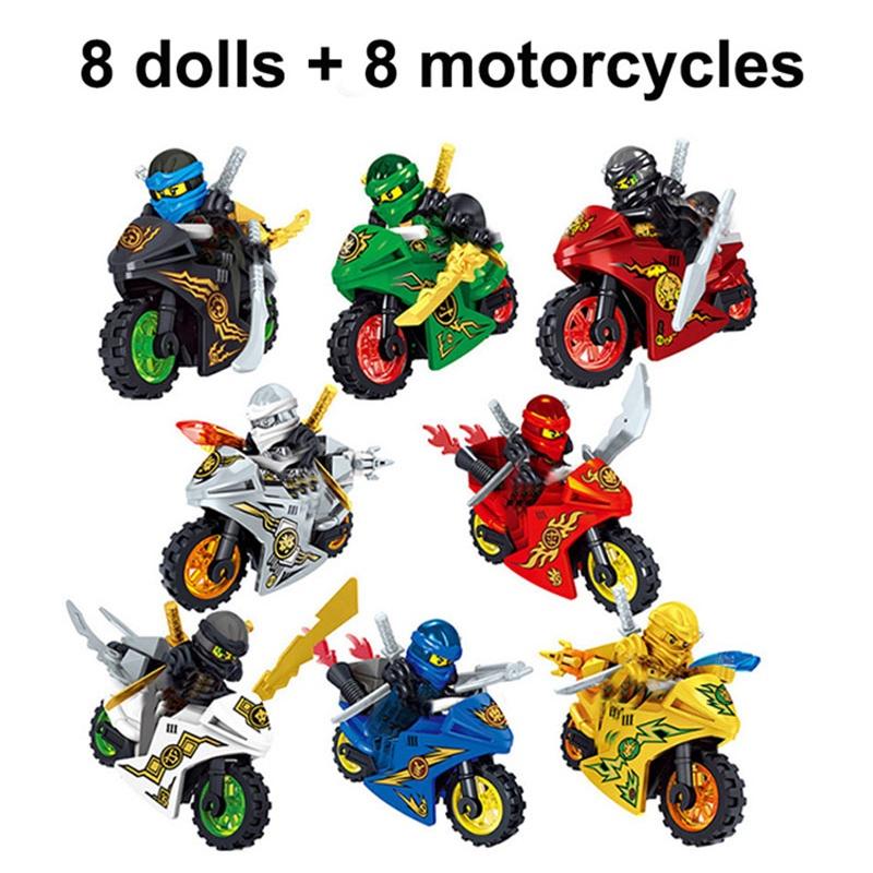Ninjas Character Motorcycle Toy Set 8 Pieces Creative Brain Building Blocks