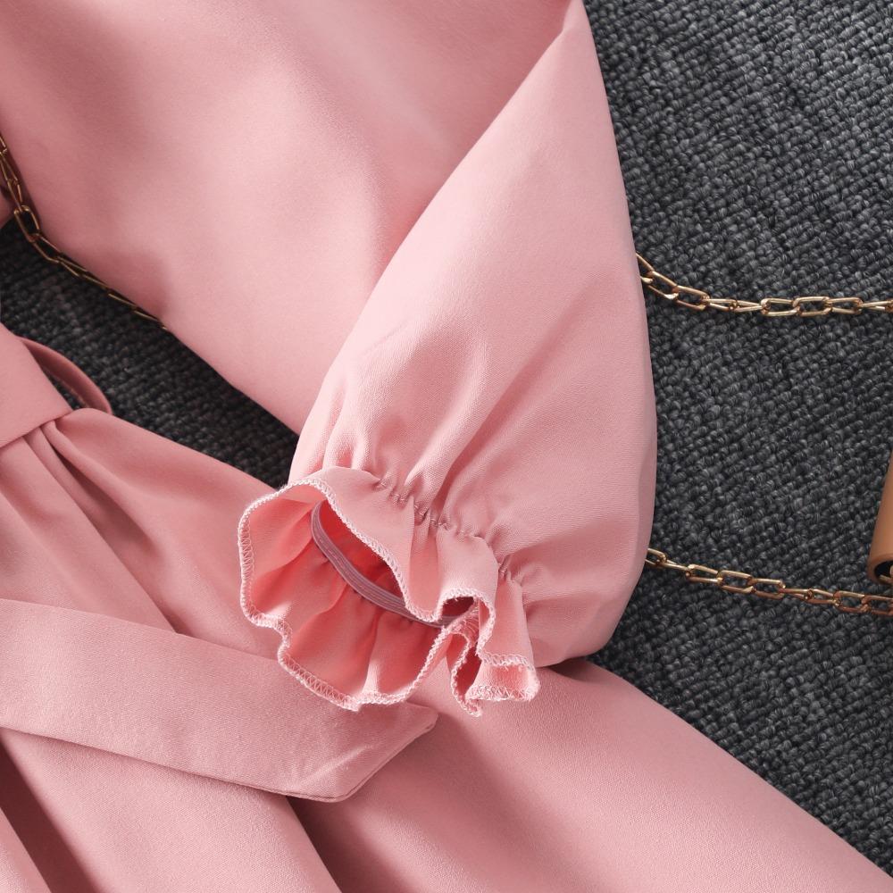 Girls' Long-Sleeved Long Dress 8-12 Years Autumn/Winter Long Dress with Collar Solid Colour Includes Belt and Hat