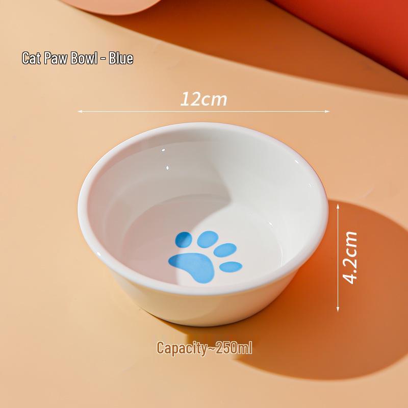 

Керамічна миска для кота – Мультяшна глазур, Конструкція проти перекидання для їжі та води.