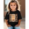European sizes Girls' Cute Bear Print T-Shirt - Pearl Milk Tea Bear & Bear Top