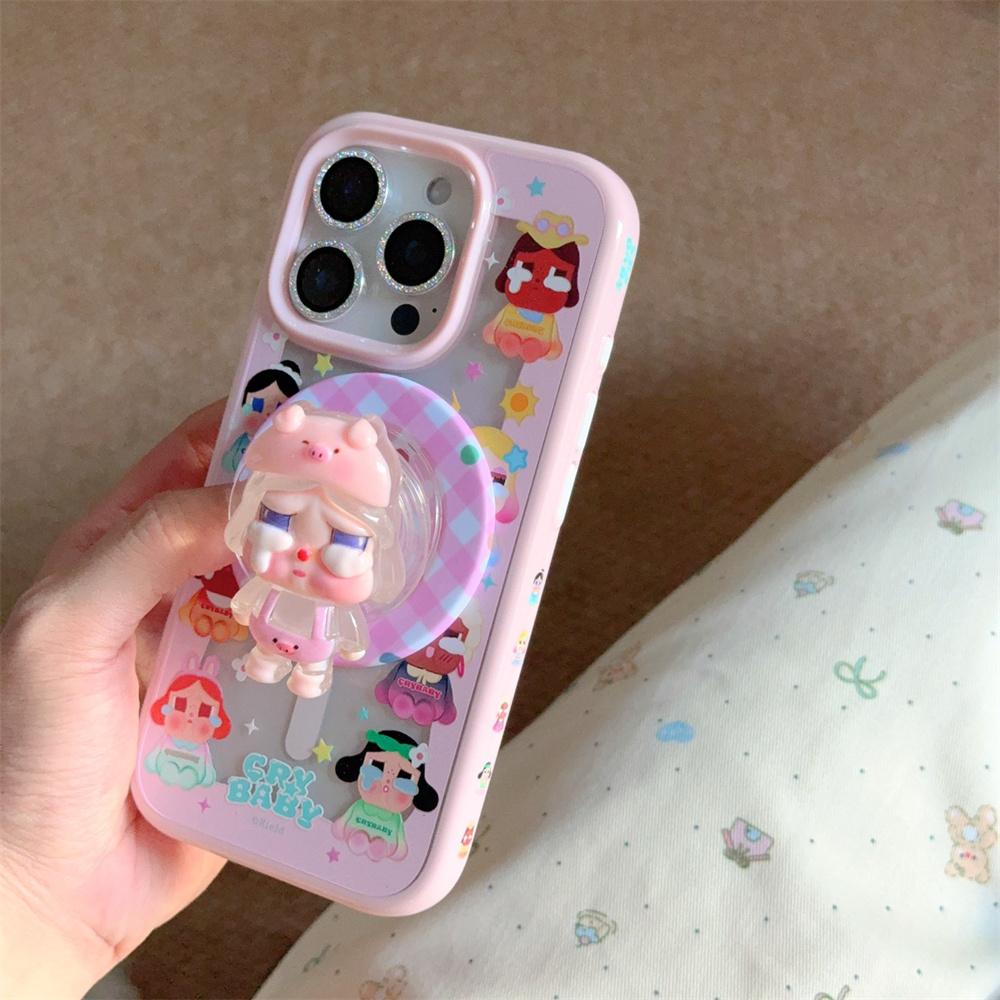 Korean Cute Cherry Girl Magnetic Stand Phone Case, suitable for iPhone 16 Pro 15 13 14 Pro Max, with stand, suitable for Magsafe