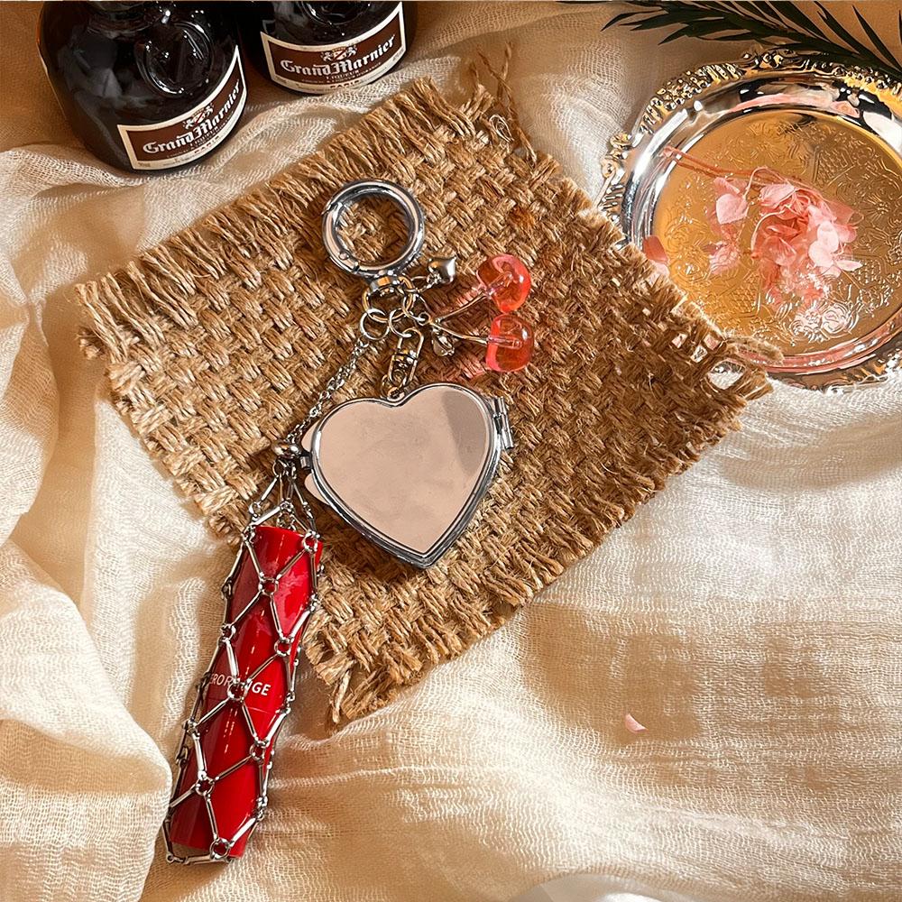 Custom Logo Y2K Popular Keychain Stainless Lipstick Pouch Mesh Portable Keyring Mirror Bag Pendant Key Chain Ring Socialite Gift