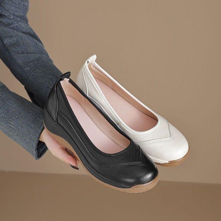 Retro light luxury lazy muffin shoes women's leather round head pedal single shoes autumn casual high-heeled leather shoes thin