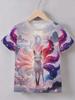 Moonlit Nine-Tail Spirit Fox Print Boys Summer Short Sleeve T-Shirt, Loose Breathable, Casual Versatile, Outdoor Daily Top