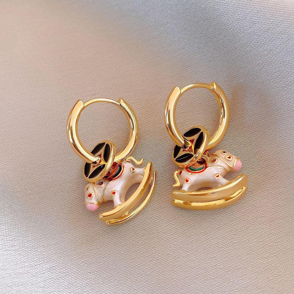 Zodiac Year Zircon Pearl Horse Earrings - Luxurious, Modern Studs for Women