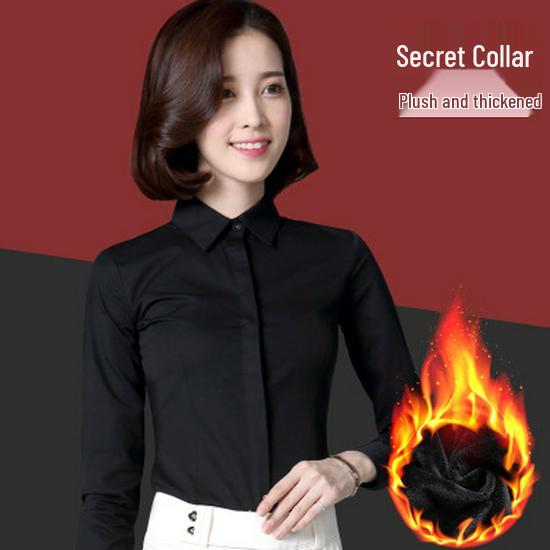 Women's Fleece-Lined Long-Sleeve Shirt: New Autumn/Winter Style, Thick & Warm Base Layer, Professional Formal Wear