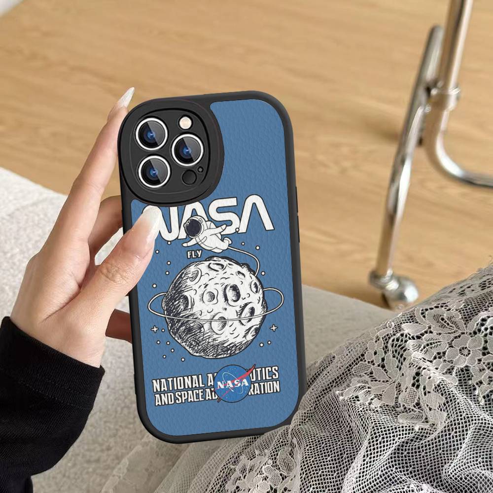 USA N-Nasa Leather Phone Case For IPhone 16 14 15 Pro Plus 13 12 11 Pro Max Silicone Cover
