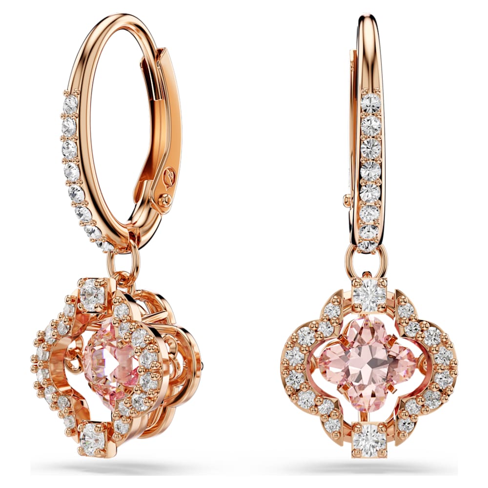 Swarovski Una Drop Earrings Clover Pink 18K Rose Gold Finish 5516477