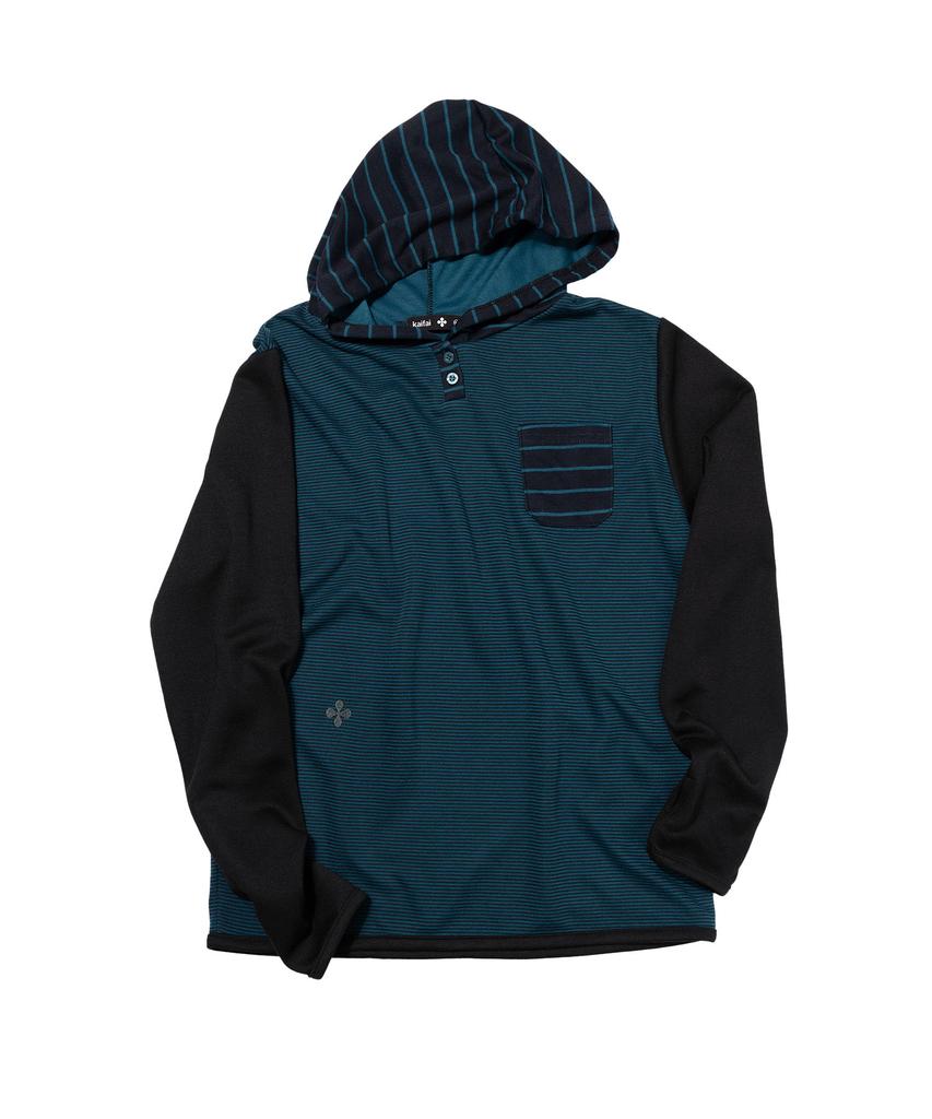 KAIFAI Panel Stripe Long Sleeve Hoodie (Blue) K26Qb223