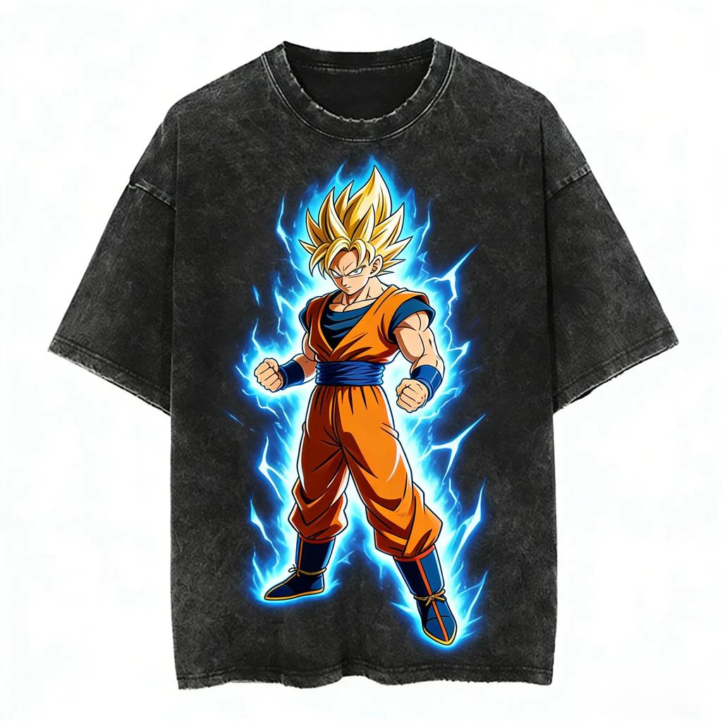 Anime Dragon Ball Goku  Vegeta Printed Tshirt Mens and Womens Washed Tshirt High Quality Vintage Cotton Tshirt Tops