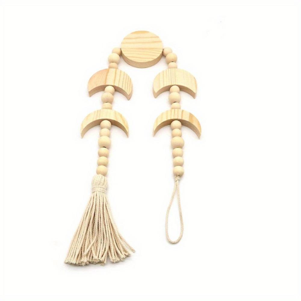 1PC Wood Star Moon Phase Wall Hanging Garland Boho Beaded Moon Garland with Tassel Home Wall Decor