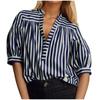 Fashion Loose Striped Lantern Short Sleeve Summer Shirt Women Loose Casual Simple Blouse Office Ladies Elegant Basic Streetwear Women's Clothing