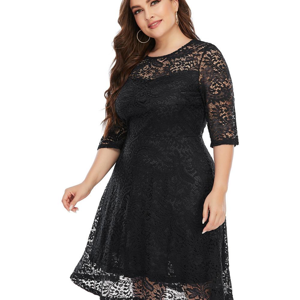 Stylish and Versatile Midi Dress In Plus Size with Semi-Sheer Sleeves