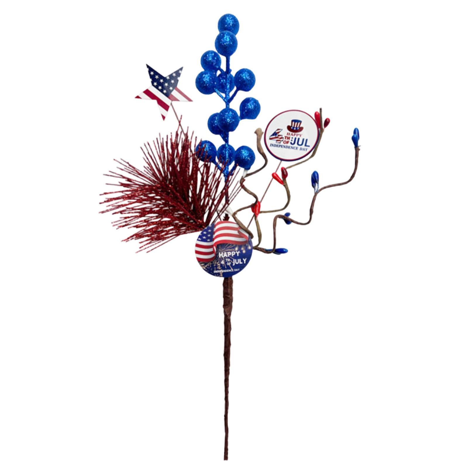 

Artificial Decorative Pick with Berry Accents Twisted Wire and Printed USA Sign for Home or Event Decor Arrangements One Size