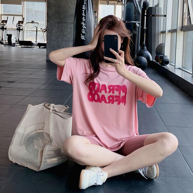 

Женская облегающая быстросохнущая футболка для йоги - Большой размер, Летняя, С коротким рукавом, Топ для фитнеса XXL 140-160 jin