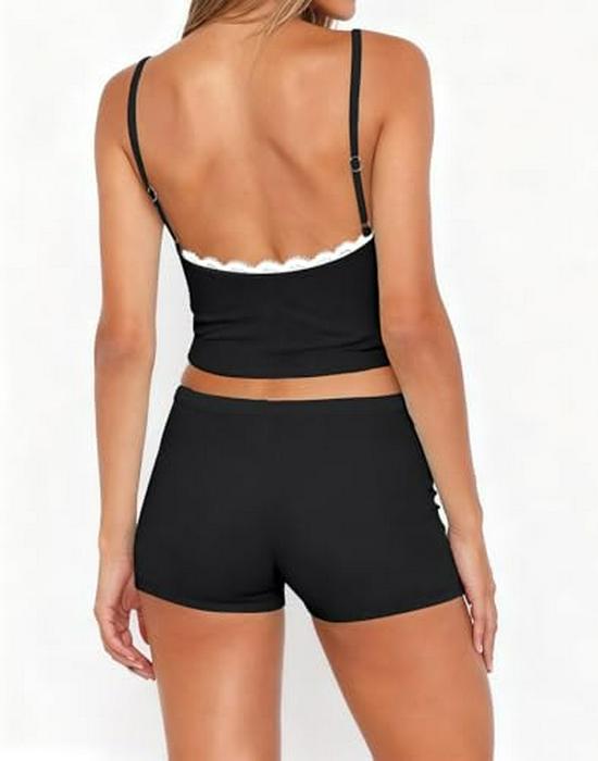 2026 Trendy European & American Women's Spaghetti Strap Sexy Two-Piece Shorts Set