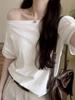 Elegant White One-Shoulder Long-Sleeve Loose-Fit Women's Autumn/Winter Top