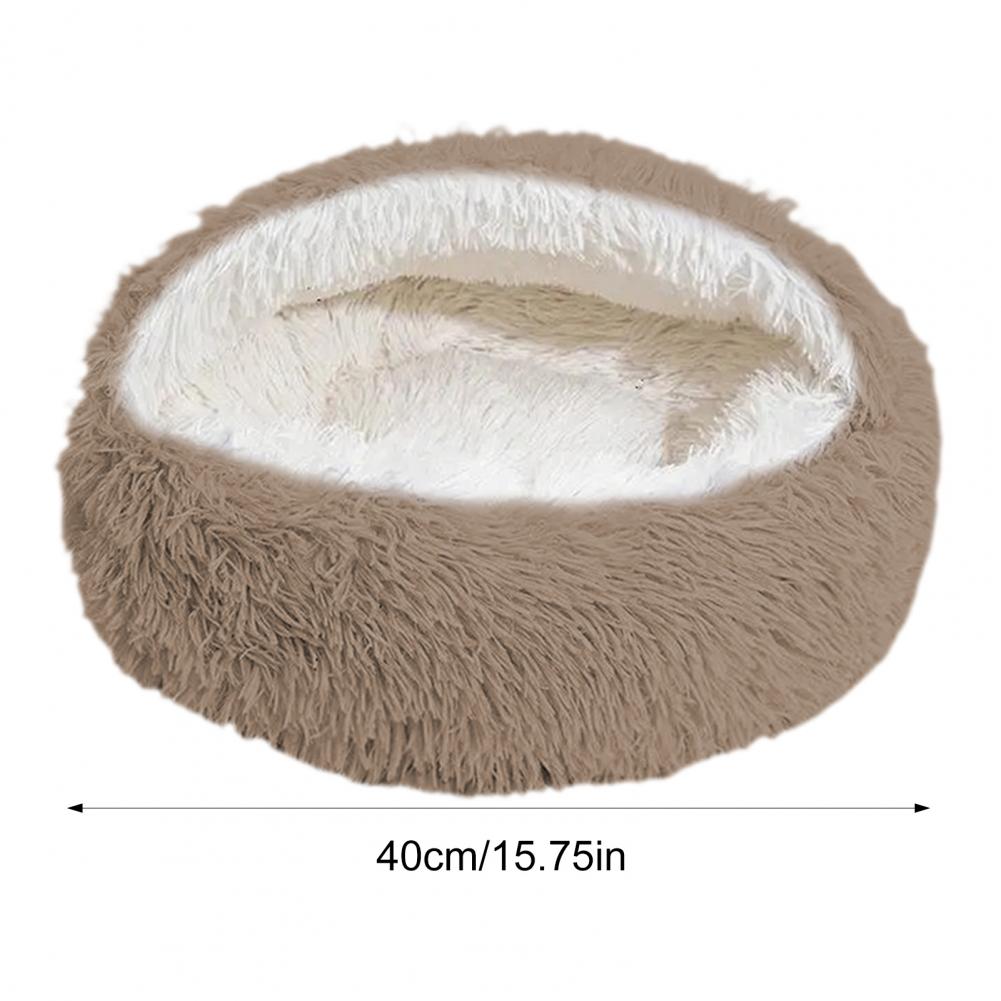Pet Shell Nest Bed Warm Calming Cat Cave Bed with Hooded Cover Semi Enclosed Fluffy Plush Lined Round Bed for Small Medium Pets