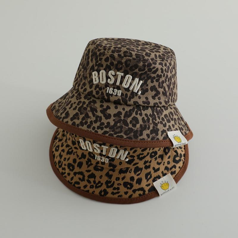 

Baby Fashion Leopard Children Fisherman s Hats Spring Autumn Sunshade Boys Girls Hats Soft Outdoor Kids Caps коричневий