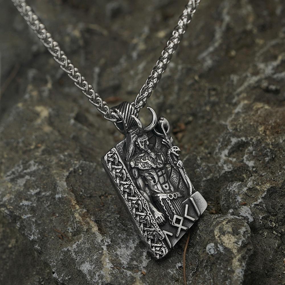 Men Rune Viking Necklace Norse God Jewelry Stainless Steel with Valknut Gift Bag - Loki