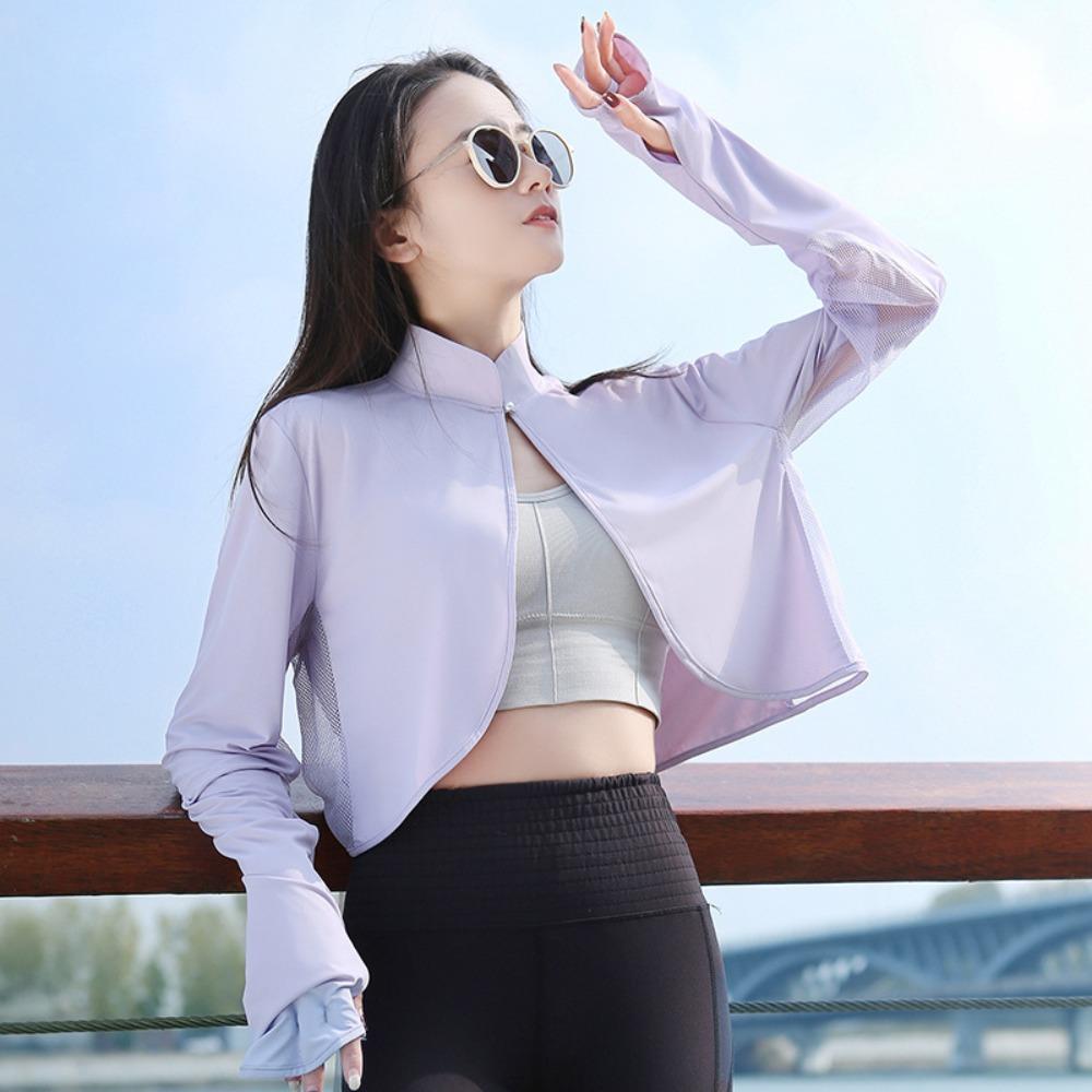 Long Sleeve Sun Protection Clothing Ice Silk Thin Crop Top Sunshade Cloak  Sun Protection