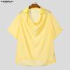 INCERUN Summer Men Swing Collar Short Sleeve Mesh See Through Hollow T-shirts Tops