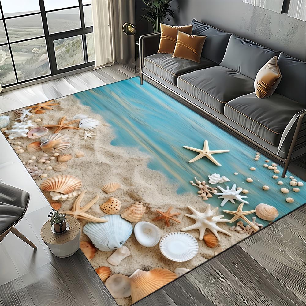 New Starfish Beach Shell Sea Star Sand Carpet Rug for Living Room Bedroom Home Sofa Decoration,Kids Play Non-slip Floor Mat