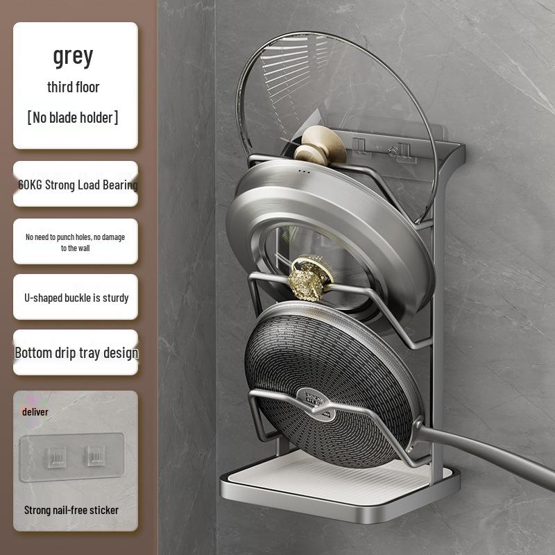 Wall-Mounted Multi-Functional Storage Rack: Cutting Board, Lid, Knife, Spoon, Chopstick Holder - No-Drill Installation.