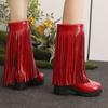 Europäische und amerikanische Mode mittelhohe Mode-Stiefel Damen große Größe Retro dicker Absatz Fransen Fußset V-Ausschnitt Western-Ritter