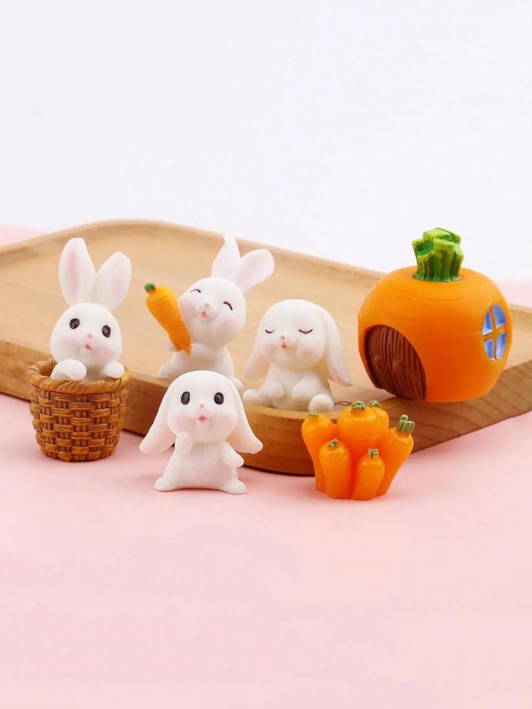 4pcs-Miniature Rabbit Model Mini Bunny Figurine Desktop Garden Landscape Ornament Resin Craft Easter Cute Home Office Decor Supp