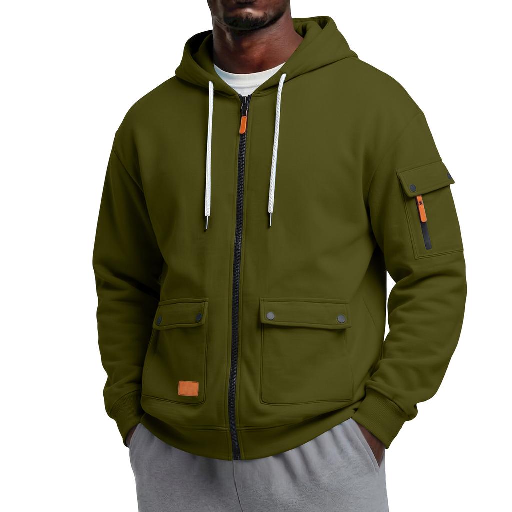 Men's Color Hooded Long Sleeve Casual Jacket for Everyday Wear