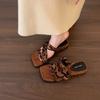 Niche slope heel sandals open-toed sandals women's shoes summer wear square head high-heeled slippers design sense beach Roman shoes