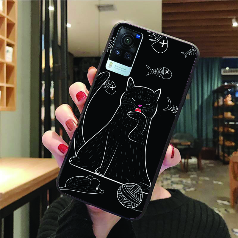 Black Cat Phone Case for VIVO V21E V21 V23 V23E V2109 Y53S Y33S Y55 Y76 Y31 Y21 Y72 Y01 Y21S Y11S