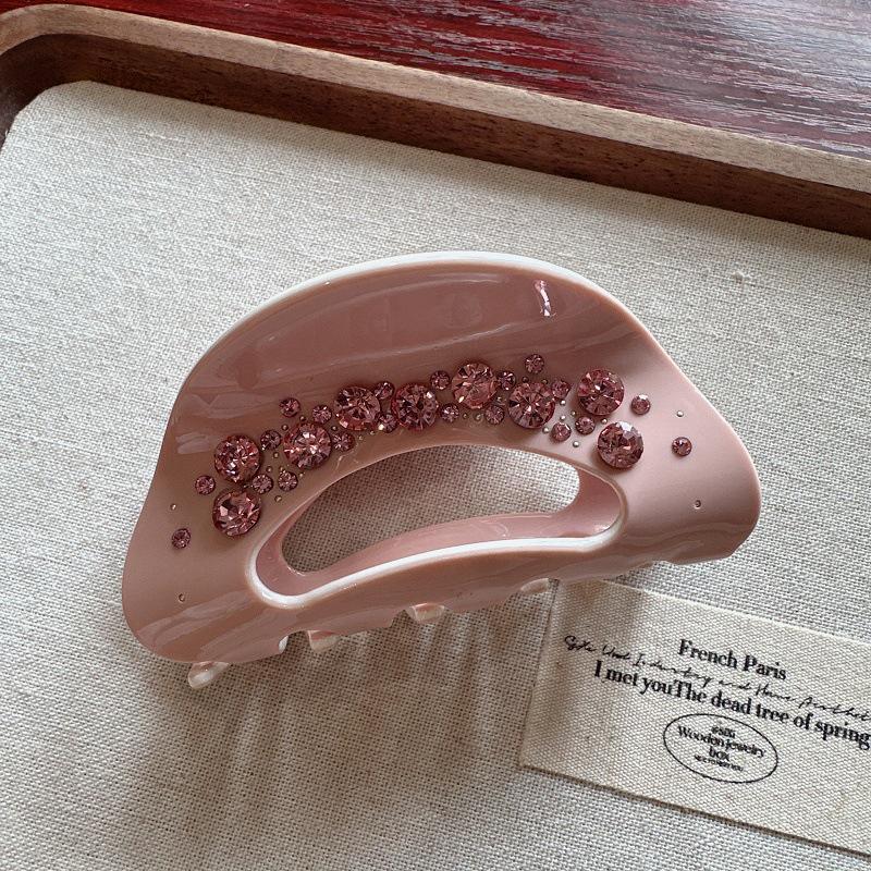 

Корейская заколка для волос из ацетата с высококачественными стразами: Универсальная и модная заколка-краб среднего размера с инкрустированными бриллиантами розовый