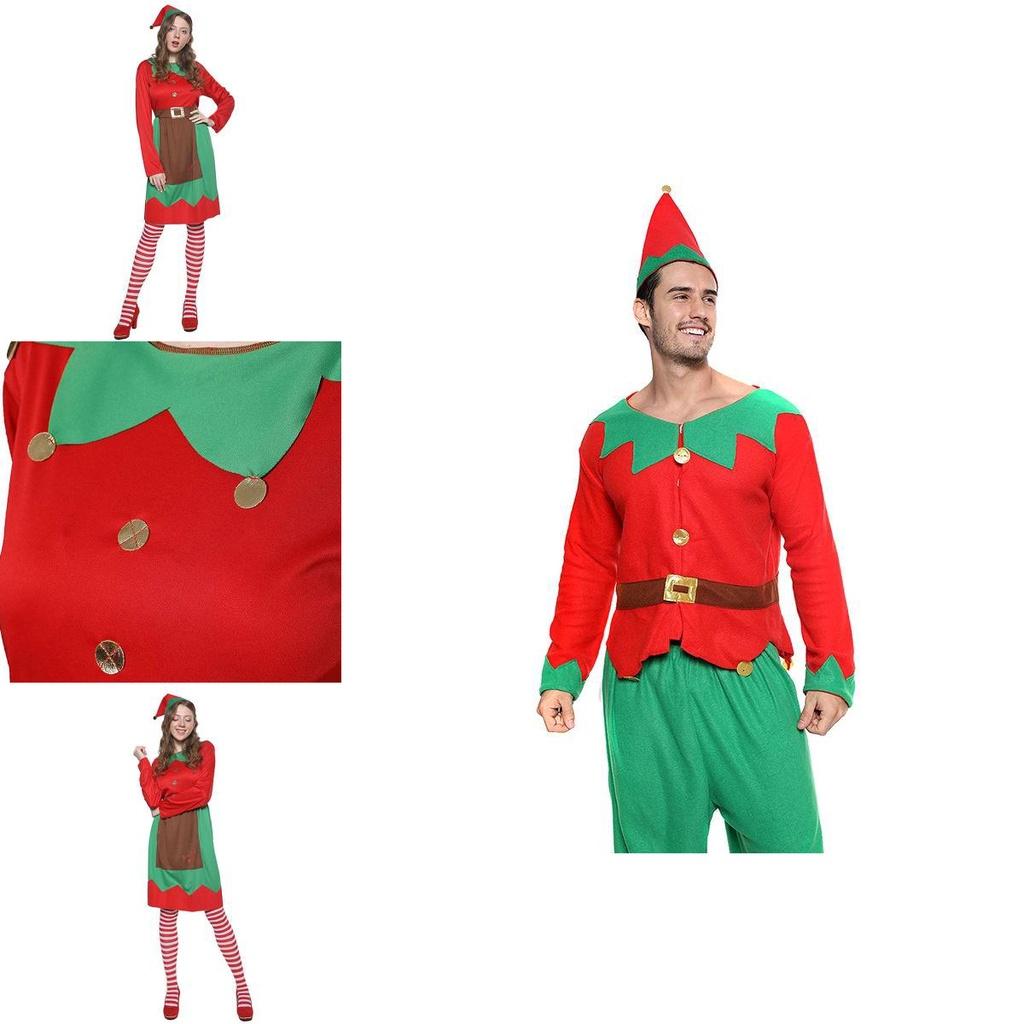 Christmas Elf Cosplay Costume Couple Outfits High Quality Polyester S/m/l